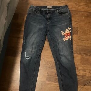 Chico's Dark Blue Skinny Jeans with Floral Embroidery